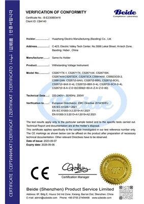 Certifikát EMC CE testera elektrického odolného napätia Huazheng